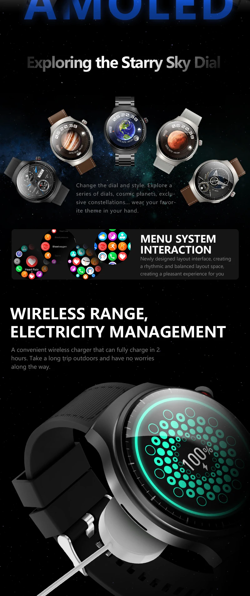 HW6 Max with 3straps 1.52 AMOLED 2024 Smart watch with BT Call GPS Tracker Wireless Charging sport fashion Smartwatch