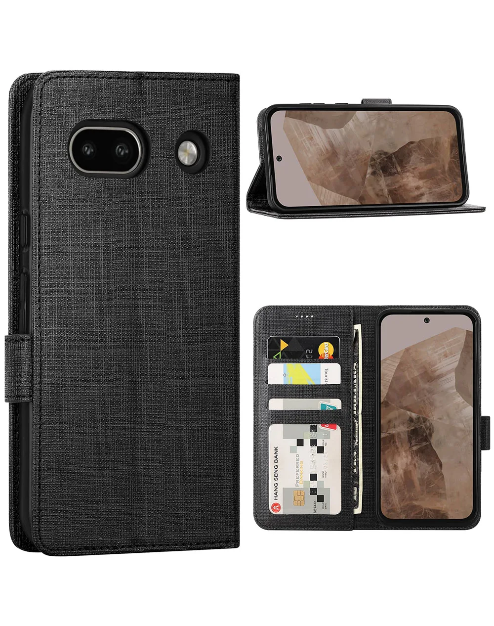 Wallet Phone Case For Google Pixel 8A Soft Tpu Bumper Strong Magnetic Closure Camera Lens Protection Cell Sjk600 Laudtec