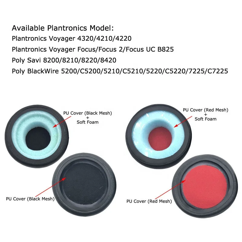 Coussinets D'Oreille De Rechange En Cuir Protéiné - Compatible Plantronics BT600 / BlackWire 7225 5200 5210 5220