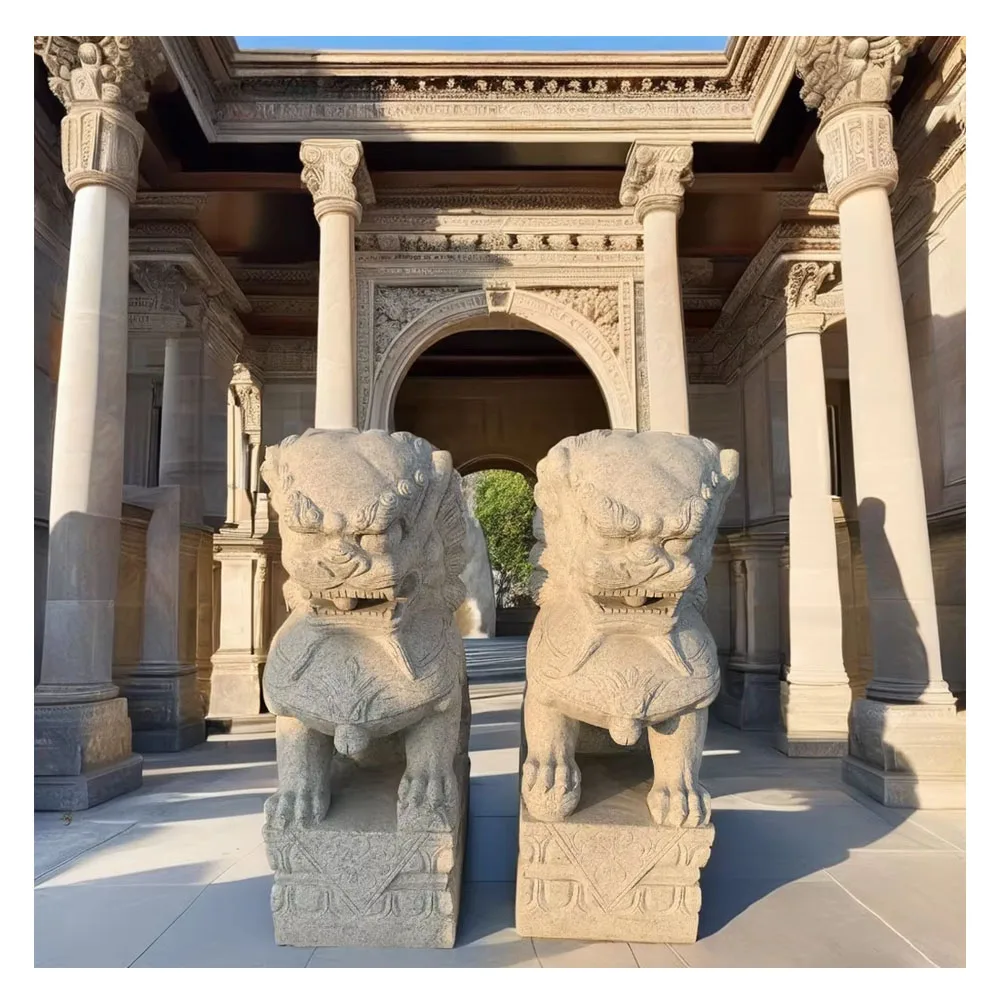 Best Selling Large Marble Stone Fu Dog Sculpture Hand Carved Modern Chinese Style Foo Dog for Outdoor Use
