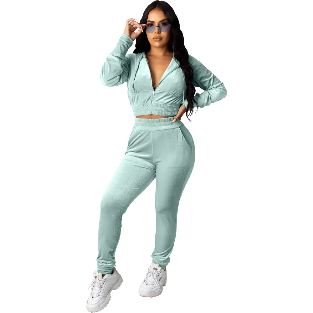 Zip Up Hoodie Velvet Jogging Sweatsuit 