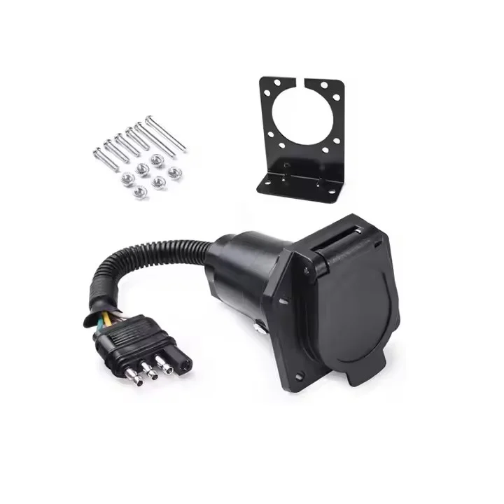 Factory Price 4-Way Flat Plug to 7-Way Round Blade Trailer Socket With Mounting Bracket for Trailer Connector