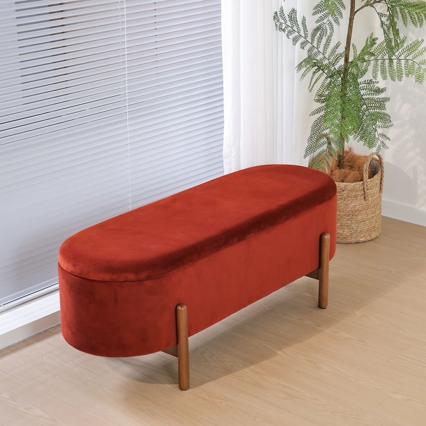 Storage Ottoman Velvet Fabric Upholstered Footstool Bed End Bench for Living Room Bedroom Entryway