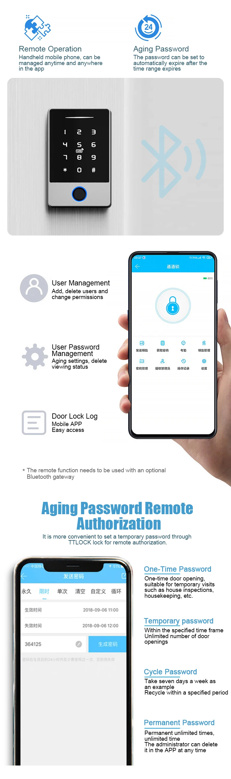 Waterproof TTLOCK Lock App Smart Fingerprint Door Lock