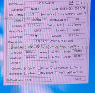 Used NVIDIA Quadro FX570 256M GDDR2 Video Graphics Card PCIe X16