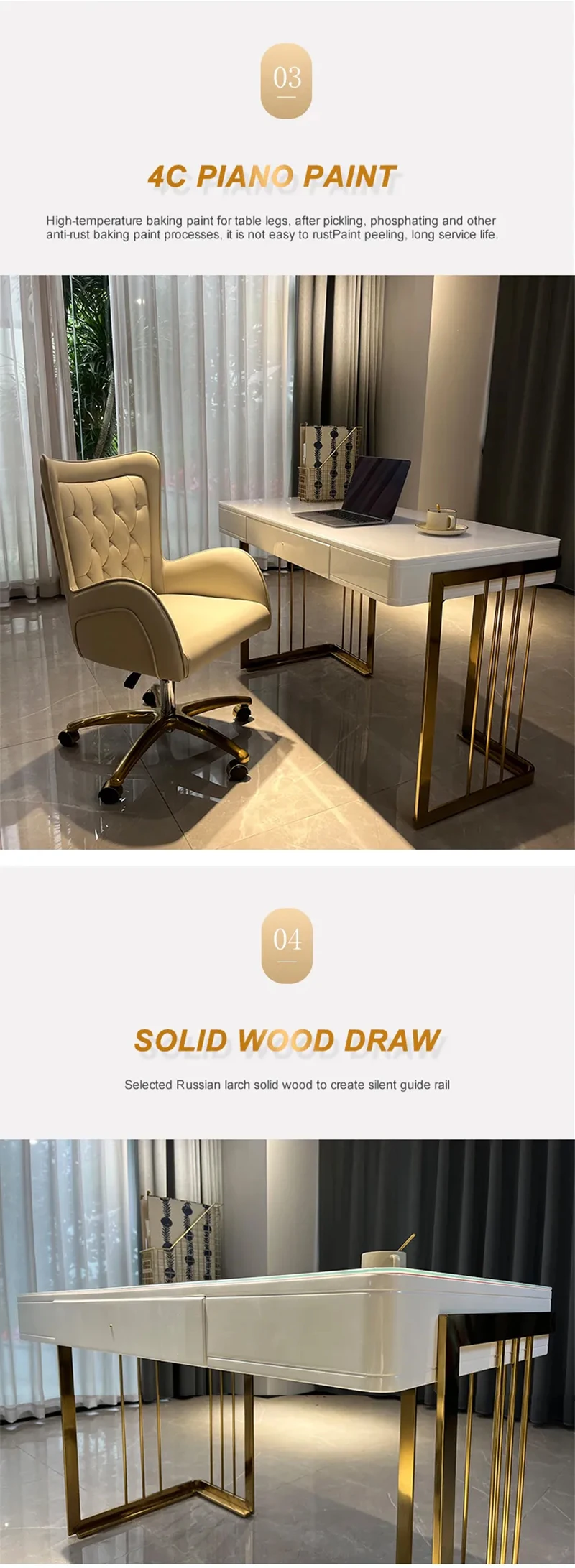 Modern Luxury Golden Leg Executive Adjustable Comfortable Home Office
