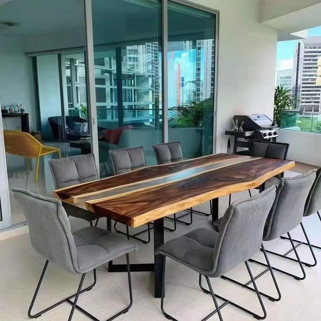 Walnut Wood High End Special Design Dinner With Shell Clear Water Honeycomb Black River Dining Epoxy Resin Office Table