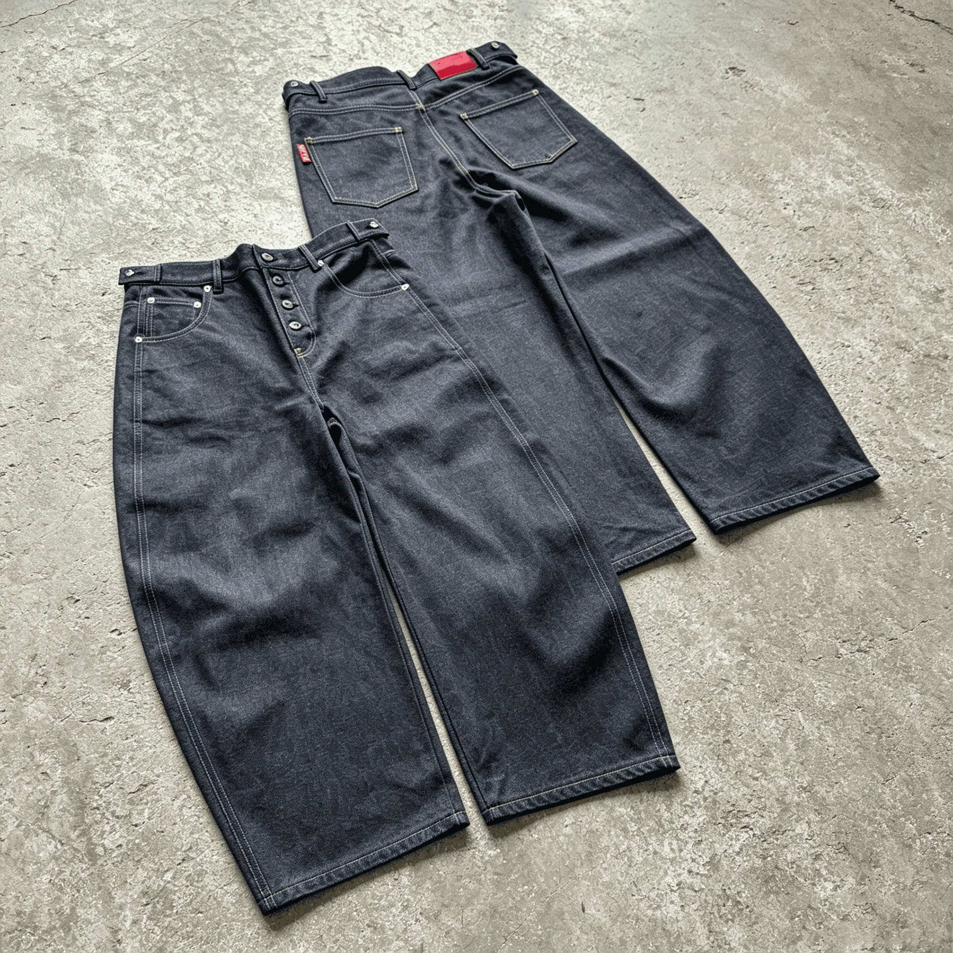 Wholesale Custom Logo Black Washed Cotton Denim Wide Leg Baggy Button Fly Streetwear Loose Fit Vintage Wear Men Denim Jeans