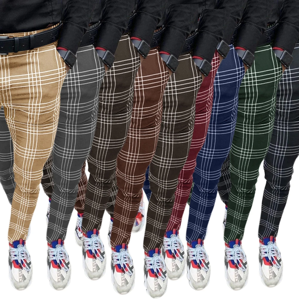 Mens Fashion Stripe Plaid Dress Pants Casual Skinny Slim Fit Trousers Long Pencil Pants Wholesale Mens Fashion Stripe Plaid Dress Pants Casual Skinny Slim Fit Trousers Long Pencil Pants Wholesale