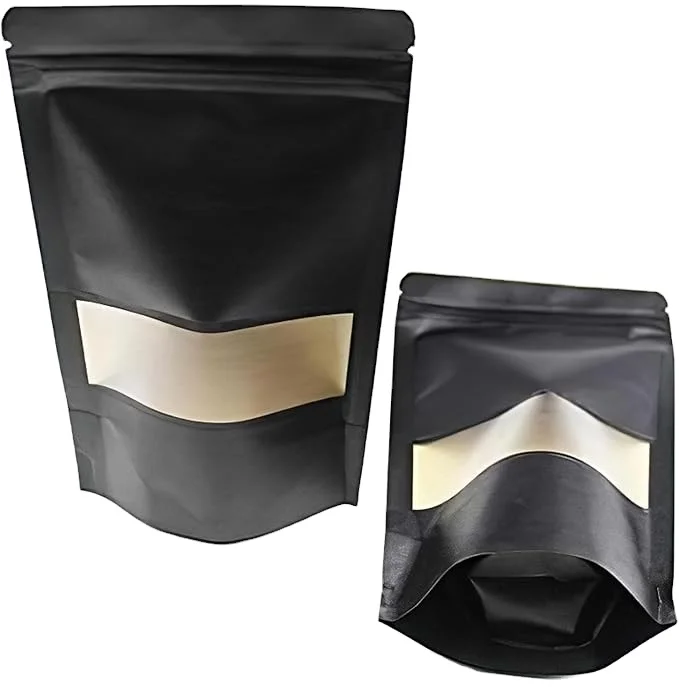 Ziplock Black  kraft Craft Paper Standing Up Pouches Food Packaging Zipper tea blank Window biodegradable packing peanuts