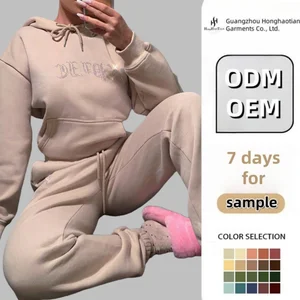 ODM Custom Logo Casual Jogging Suit Blank Cropped Hoodie and Lounge Women Tracksuit 2 Two Piece Set for Women Jogger Sweatpants