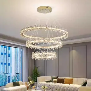 Modern Smart Ring Crystal Lamp Indoor Decorative Halo Chandelier with Remote Control Iron K9 Crystal Chandelier Furniture