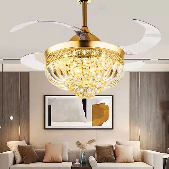 Crystal Chandelier with Fan 42 Inch LED Remote Control