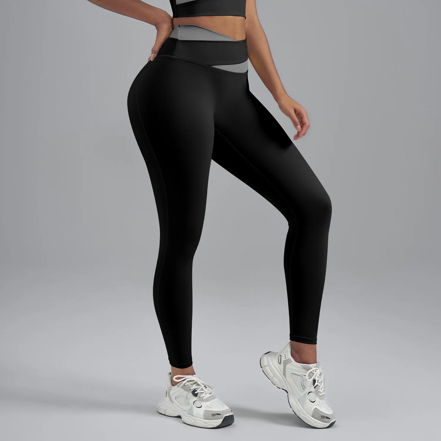 Spliced Yoga Pants High Waist Elastic Waist Tummy Control Hip Lift Shaping Fitness Runni preview