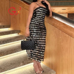 GX23122 Fashion Summer Women Clothing Boutique Sleeveless Tight Fit Sequin Maxi Dress Sexy Party Long Evening Dresses