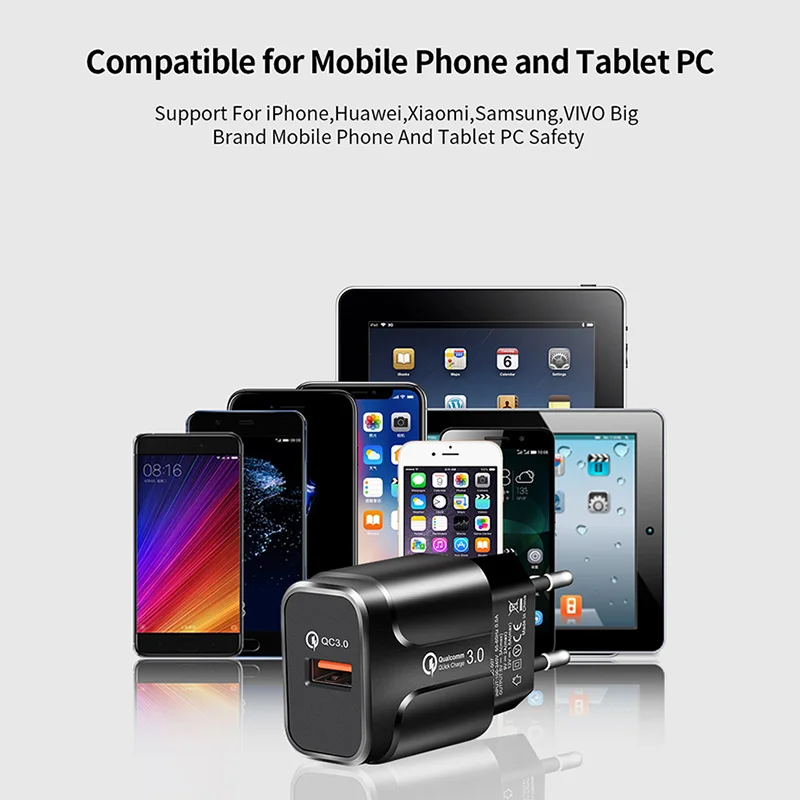 Быстрое зарядное устройство для мобильного телефона с вилкой Стандарта США/Великобритании/ЕС, сетевое Usb-зарядное устройство QC3.0