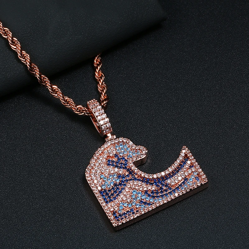 Colorful Full AAA Zirconia Ocean Waves Surfing Pendant
