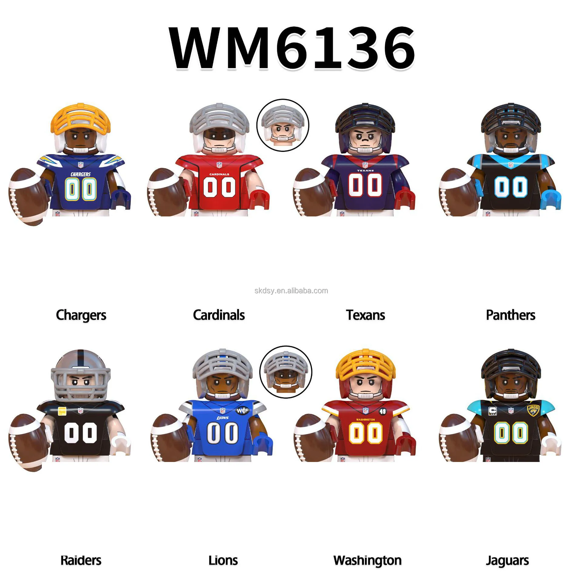 NFL Electronic Mini Figure Building Block Set Assembled Steelers Rams Buccaneers Dolphins Cartoon Image Rugby Player Model Toy