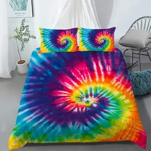 Teen Girls Superior Personalised Comforter Colorful Bohemian Tie Dye Duvet Cover Set for Bedroom