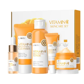 Vitamin C 5-Piece Face Care Gift Box Set Moisturizing Whitening & Smoothing Skin Essence Cream Eye Cream Toner Cleanser