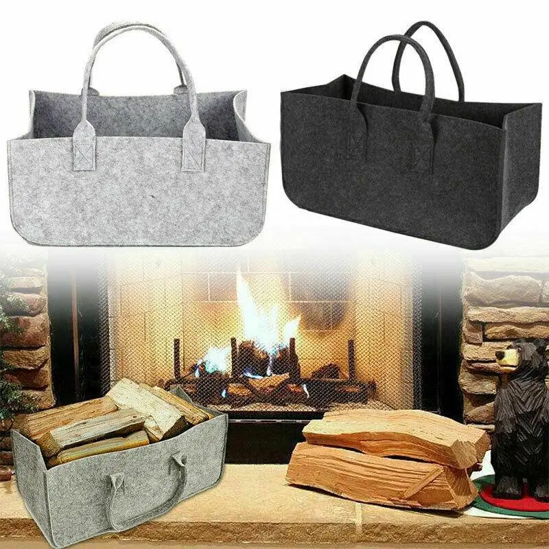 Fireplace Felt Bag Wood Basket With Handle Stand Shoulder Bag Magazine Rack 