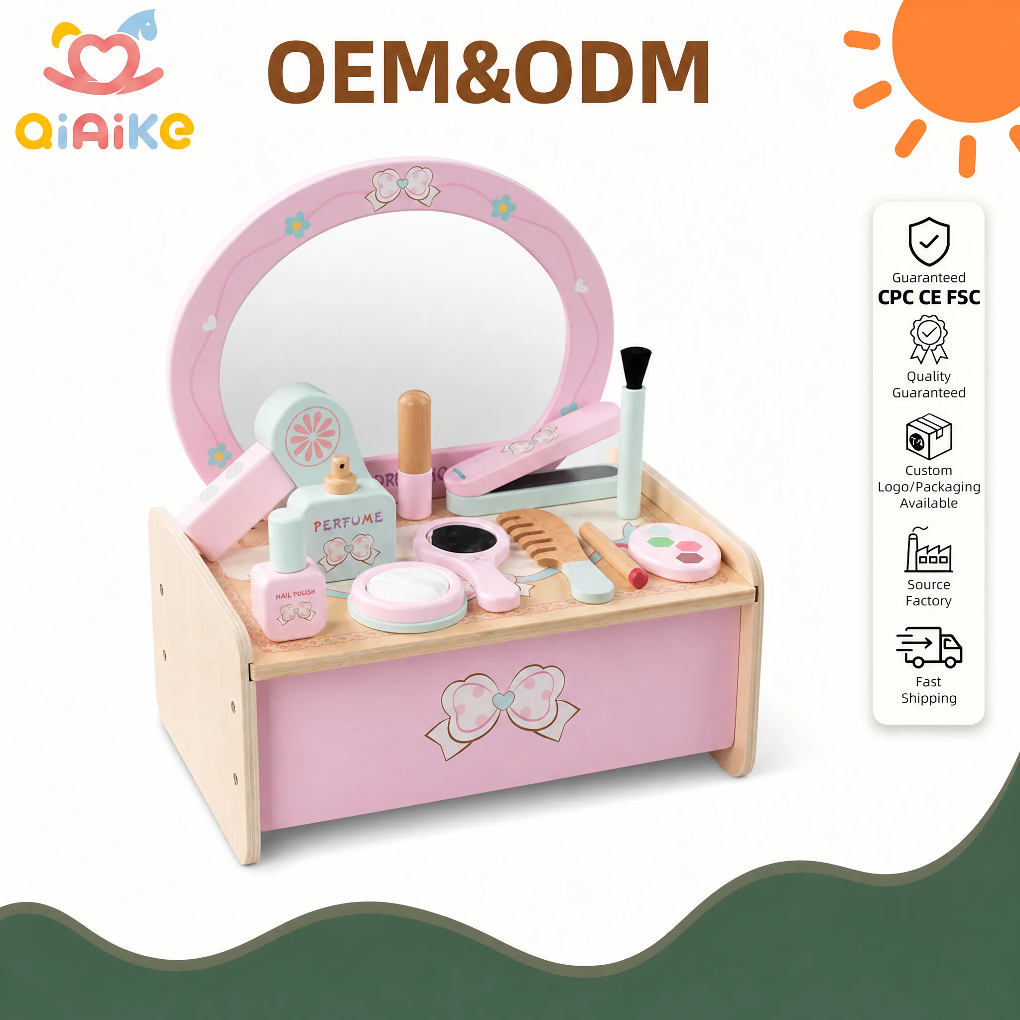 Meja Rias Anak Berbahan Kayu untuk Bermain Pura-pura: Mainan Salon Kecantikan & Rias, Permainan Peran, Pengembangan Motorik Halus, Mainan Edukatif Montessori, Hadiah untuk Anak Perempuan
