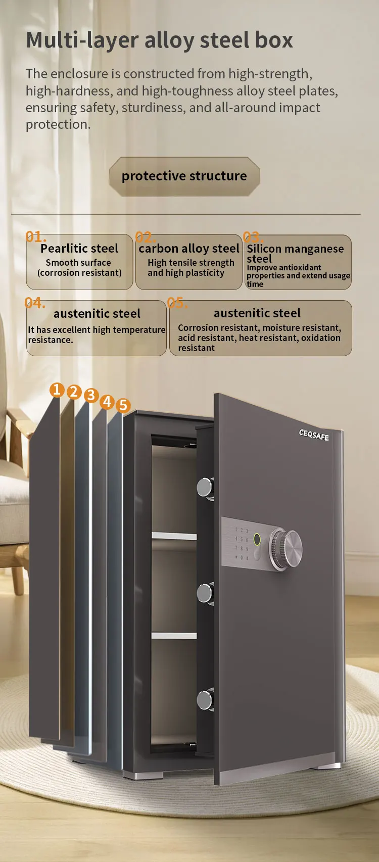 CEQSAFE Hot Sale Safe Metal Security Safe Box Fingerprint Key Safe Luxury Smart TUYA APP WIFI Safe Box supplier