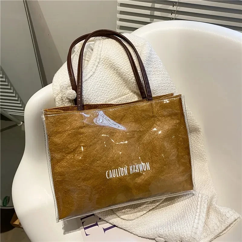 Customize Bio Bags Biodegradable Pvc Coated Dupont Tyvek Paper Handbag Fabric 1443r Tyvek Tote Shoulder Shopping Bag