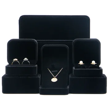 Wholesale custom logo stock velvet black jewellery jewelry boxes with logo luxury