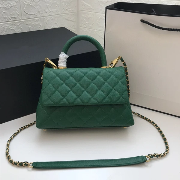 CHANEL Coco Handle Hand Bag in Green Emerald Caviar Leather
