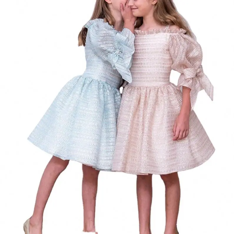 New Design Fashion Strapless Bubble Sleeve Kids Layered Dress Popular Stripes Organza Knee Length Girl Party Lovely Dresses Buy Child Soft Dress Kids Cute Skirt Girl Casual One Piece Dress Cheap Breathable Jumper