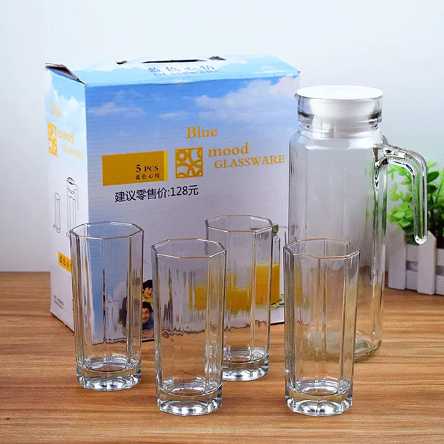 Five-piece Set Of Octagonal Water Set Lead-free Transparent Glass Gift Cup