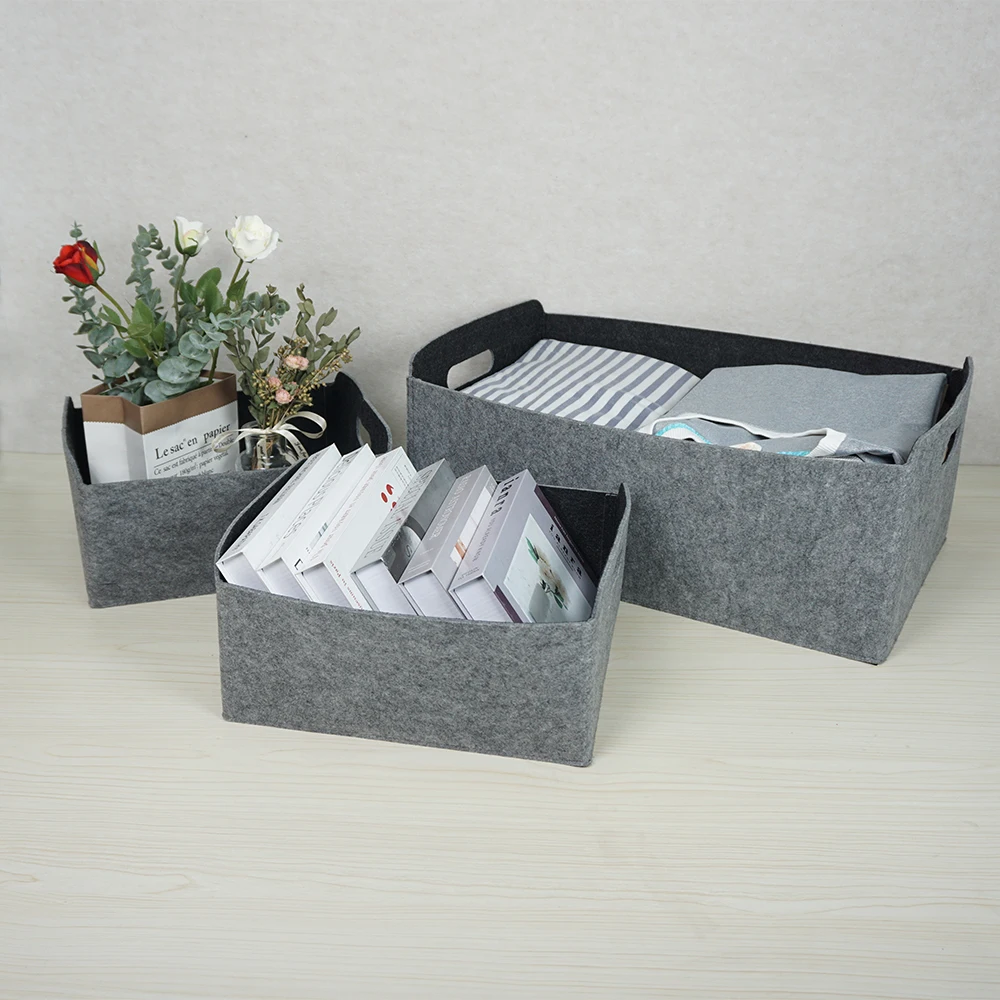 Set Of 3 Pcs Felt Clothes Hard Storage Basket Chest Organizer Foldable
