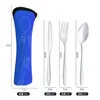 Juego de tres piezas de cuchillo, tenedor y cuchara de cuerpo ligero, azul