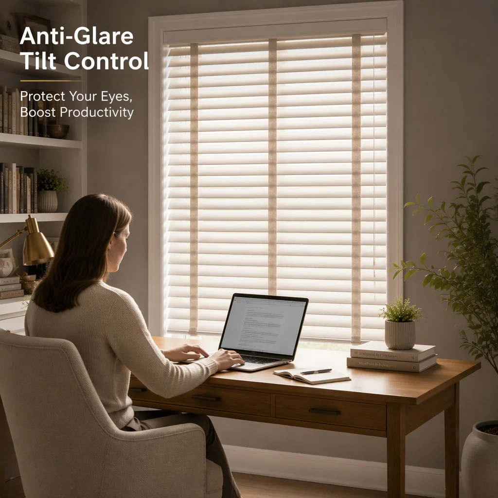 Wood Venetian Blinds 50mm Painted White Simple UV Blocking Wide Ladder Tape Pull Cord Anti-Glare Home Office Study Room Custom
