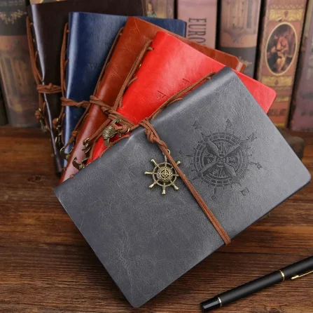 Hot Retro Spiral Notebook Diary with Box Vintage Pirate Anchors PU Leather Notepad Replaceable Stationery Gift Traveler Journal