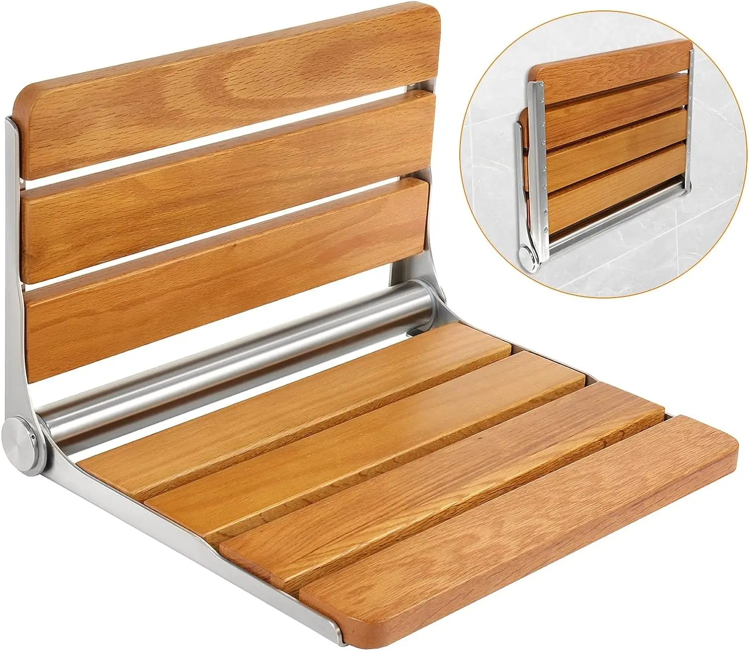 Wholesale Bamboo Bathroom Folding Stool Fold Down Shower Seat Wall-Mounted Shower Seats for Elderly