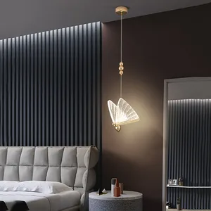JACKSUN Golden Pendant Light Butterfly Shaped Pendant Light 4W LED Lighting Fixture for Kitchen Islands Bedroom Dining Room