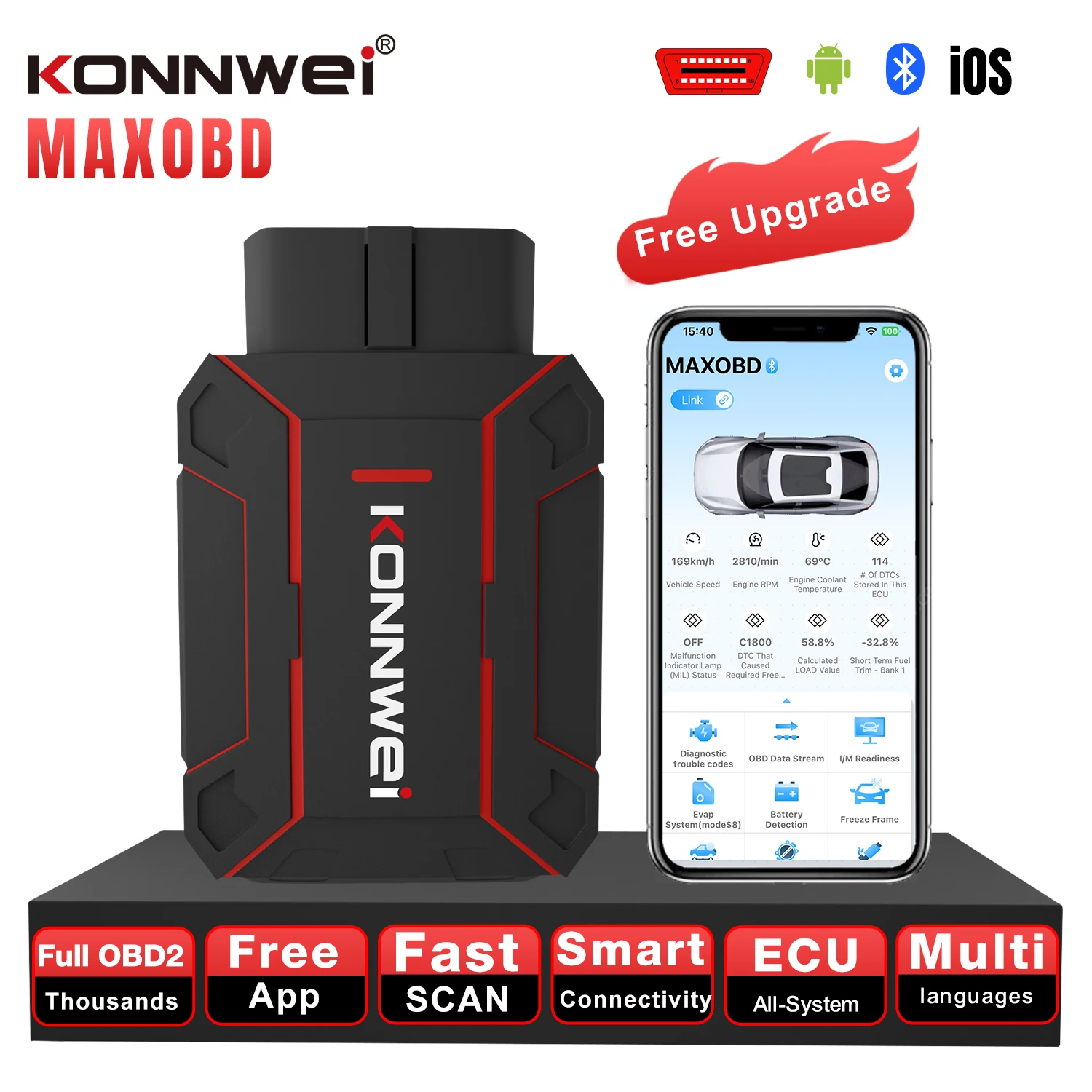 MAXOBD Free Mobile App - Full OBD2 System Diagnostic Scanner