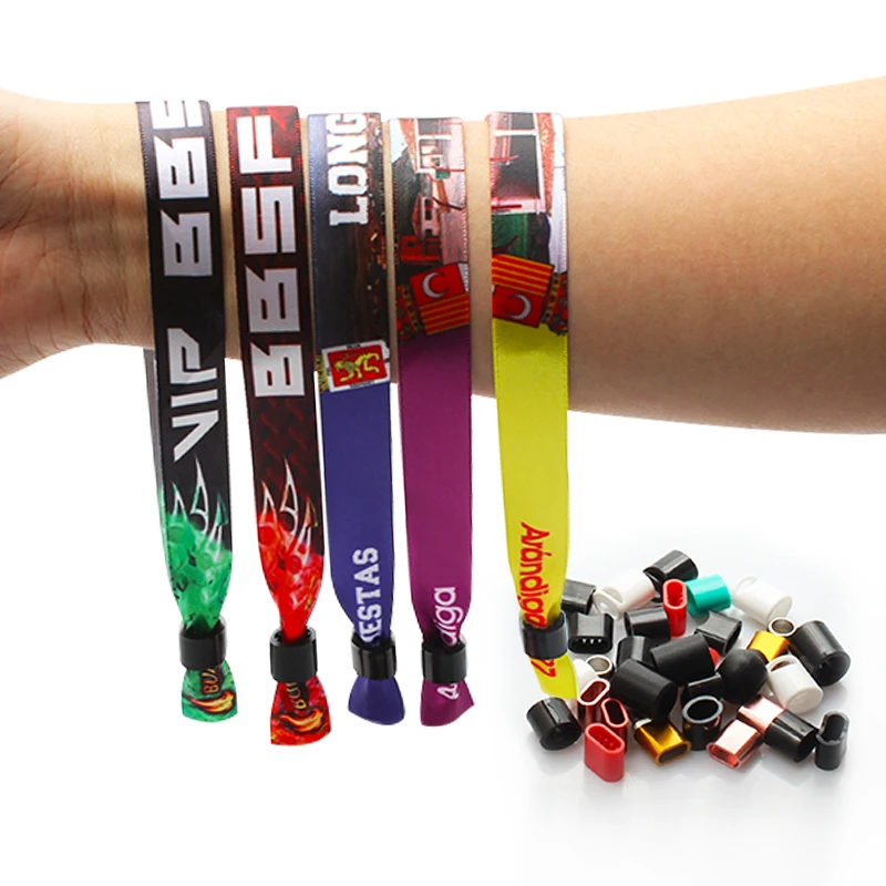 Custom Propaganda Concert Slide Lock Woven Wristbands Plain Fabric