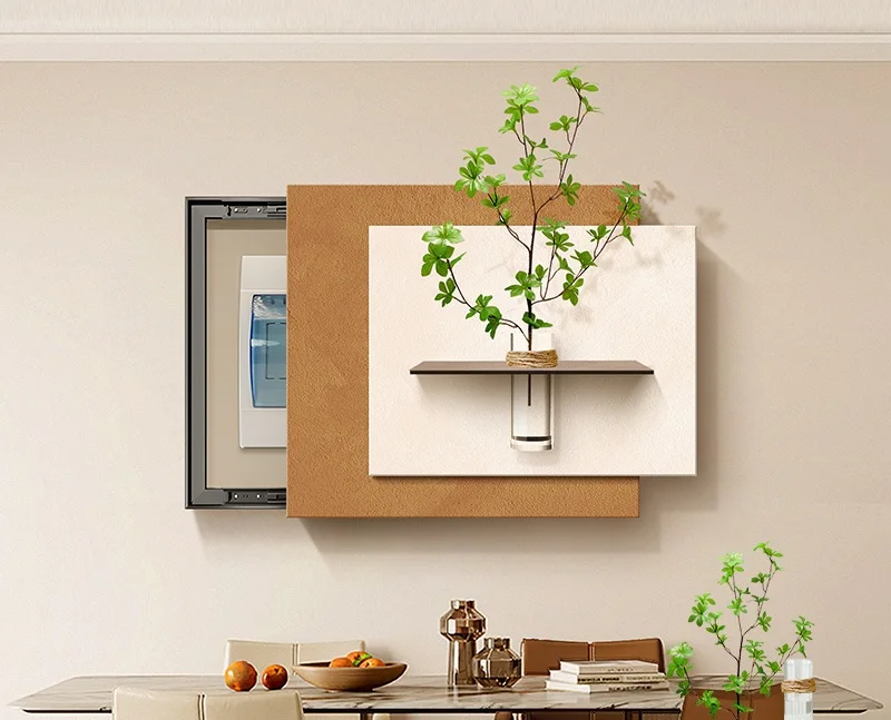 Green Beige Electrical Box Cover Wall Art Canvas Print Textured 3D Plant Shelf Minimalist Wabi Sabi Neutral Home Decor