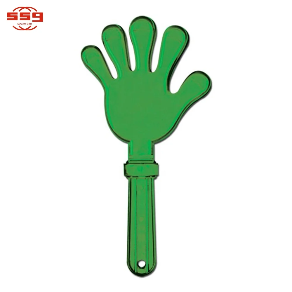 
Promotion gift noise maker green handle OEM design finger shaped plastic shaking cheering toy hand clapper 
