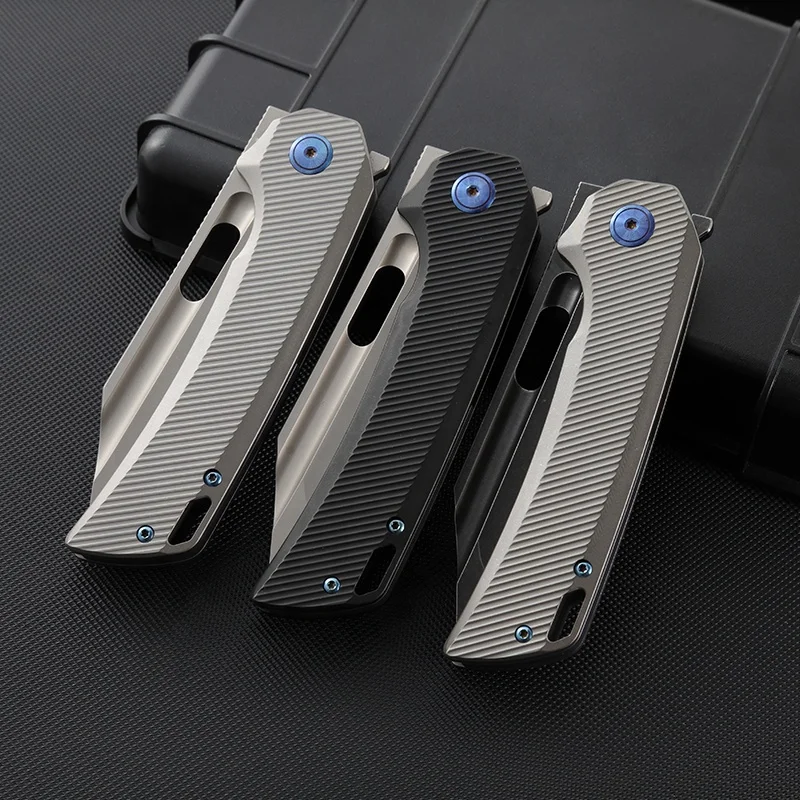 High End Custom Titanium Alloy Handle Folding Knife with M390 Steel Blade OEM Supported for Outdoor Camping Tactical Survival