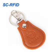 Customized size 13.56mhz Ultralight C NFC Keytag Rfid leather  read-only or read write Key tag