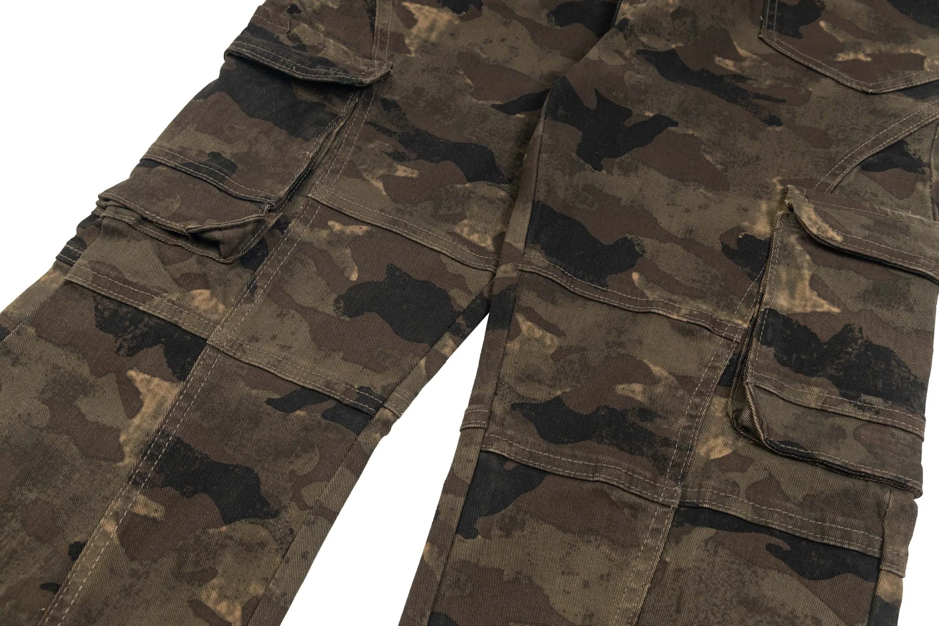 【COSYHARU】Military Camo Wide Denim Fashion Streetwear Camo Denim Wide Leg Pants Baggy Custom