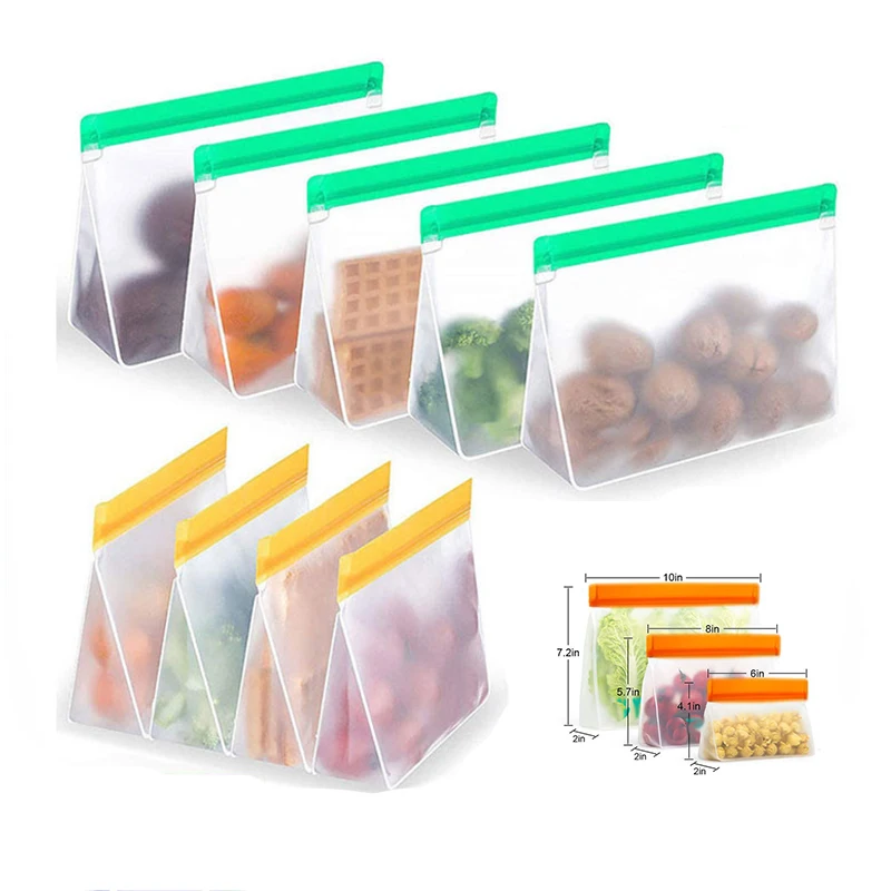 Reusable Peva Freezer Stand Up Food Storage Bag Silicone Snack Ziplock Bag Leakproof Kitchen