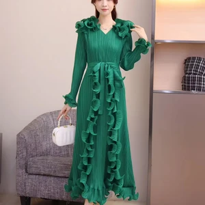 Designer Dress Manufacturer Offers Ready-to-wear Fish Silk Thread Designs for Oversized Pleated Dresses