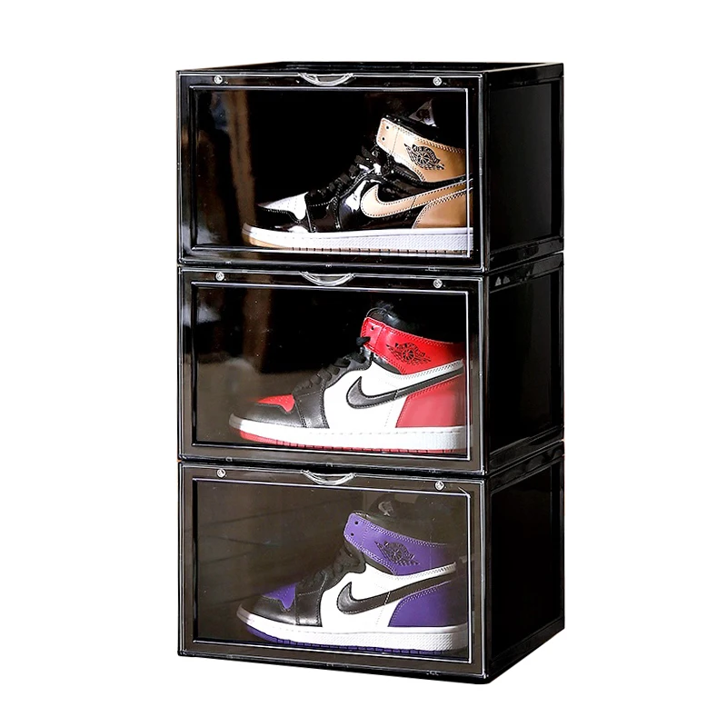 TOP Custom Stackable Container Dustproof Acrylic Shoe Storage Box Transparent Display Case Shoes Plastic Sneaker Box  with logo
