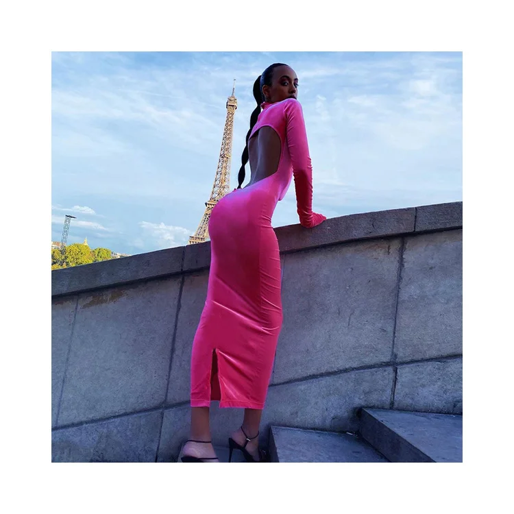 Women Velvet Party Backless Hollow Out 