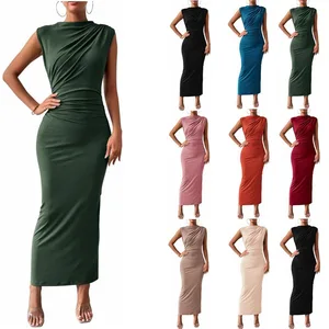 2026 New Arrival Women Casual Sleeveless Dress Solid Color Backless Tight Fitting Dresses Women